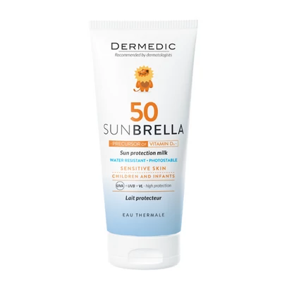Dermedic SUNBRELLA BABY Napfényvédő tej gyermekeknek és babáknak SPF 50 már egy hónapos kortól 100ML