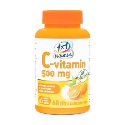 1×1 VITAMIN C-VITAMIN 500 MG narancs ízű étrend-kiegészítő rágótabletta édesítőszerrel 60x