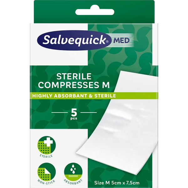 SALVEQUICK MED STERIL SEBPÁRNA 5CM X 7.5CM 5X 