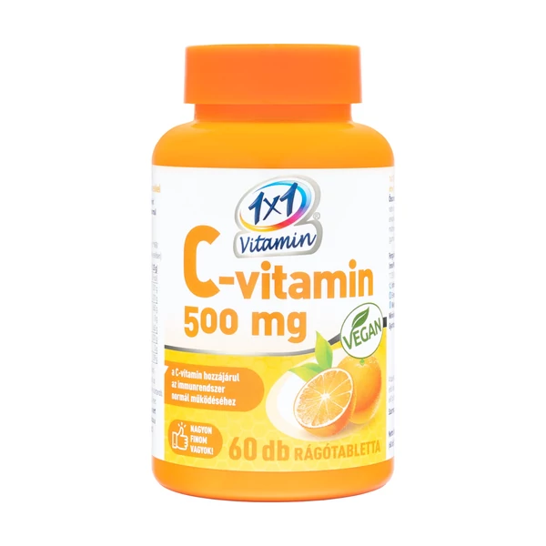 1×1 VITAMIN C-VITAMIN 500 MG narancs ízű étrend-kiegészítő rágótabletta édesítőszerrel 60x