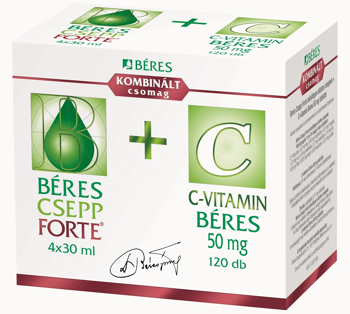 BÉRES CSEPP FORTE BELSŐLEGES OLDATOS CSEPPEK 4X30ML + C-VITAMIN BÉRES 50MG 120X