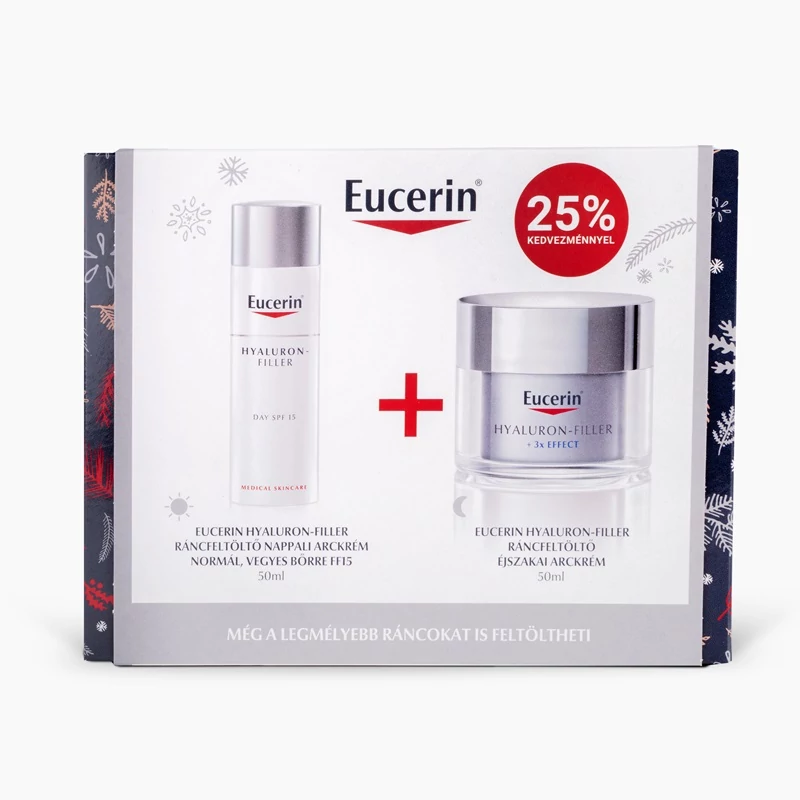 Eucerin Hyaluron-Filler +3x Effect ráncfeltöltő ajándékcsomag normál/vegyes bőrre 50ml + 50ml