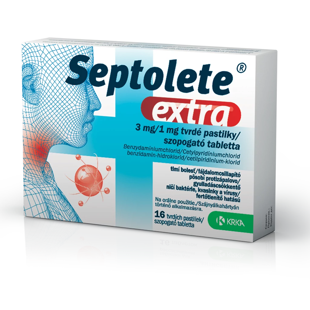 SEPTOLETE EXTRA EUKALIPTUSZ 3MG/1MG SZOPOGATÓS TABLETTA 16X