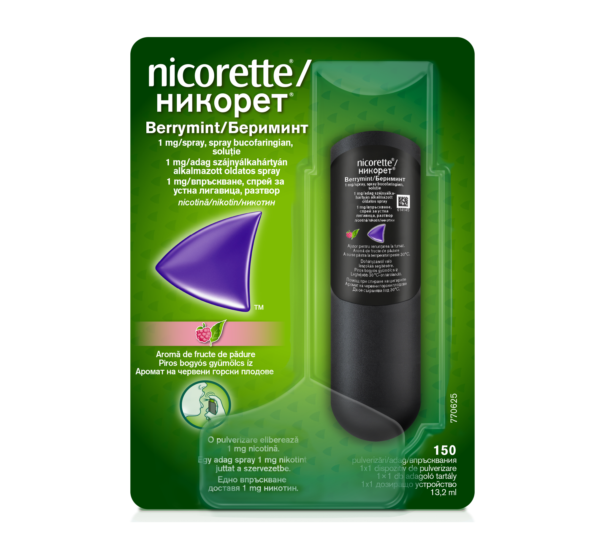 NICORETTE BERRYMINT 1MG/ADAG SZÁJNYÁLKAHÁRTYÁN ALKALMAZOTT OLDATOS SPRAY 1X