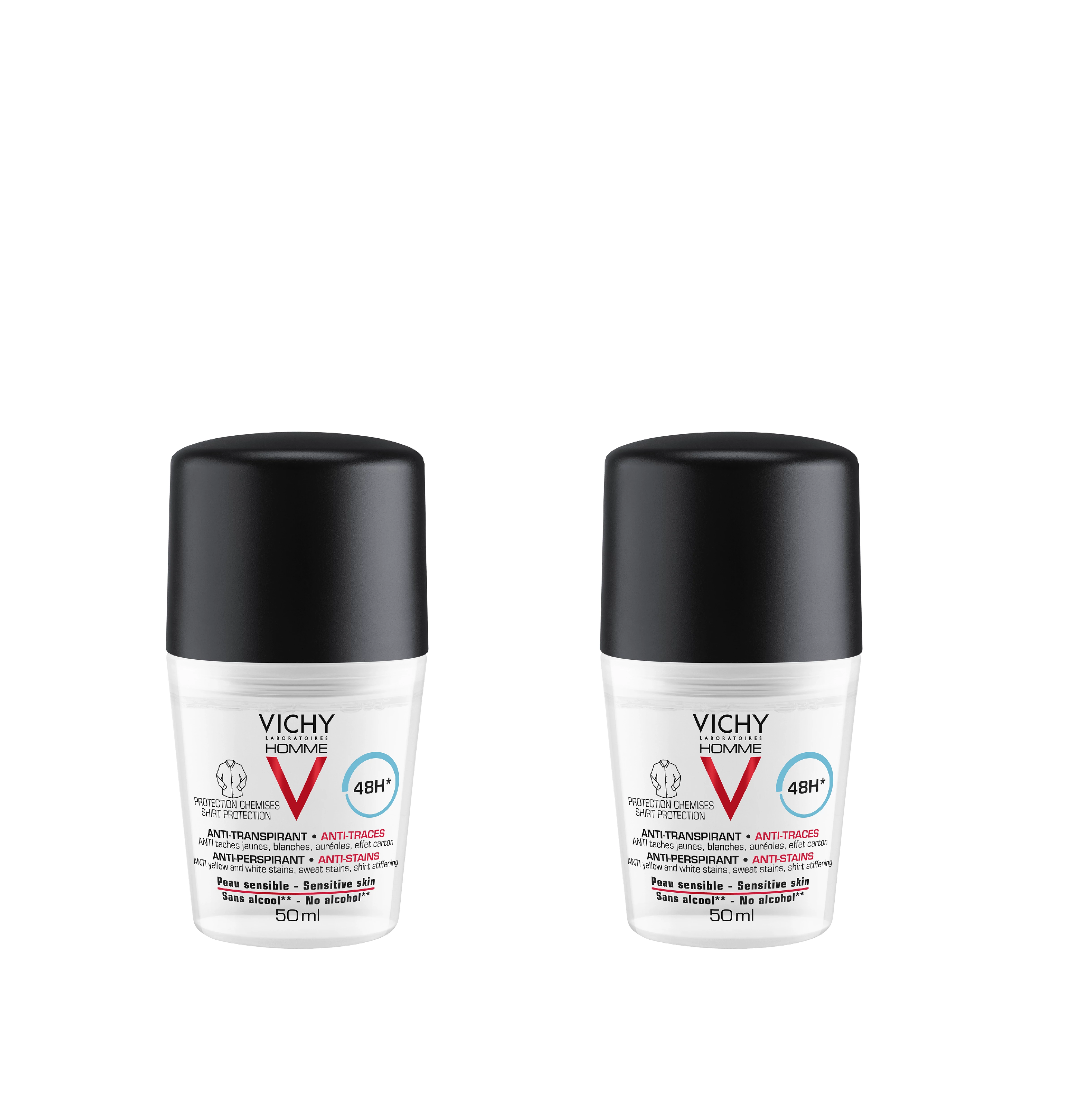 VICHY HOMME FOLTMENTES IZZADSÁGSZABÁLYOZÓ GOLYÓS DEZODOR FÉRFIAKNAK 50ML+50ML