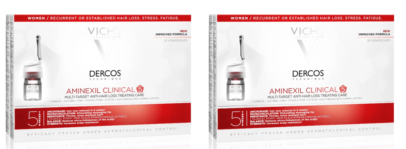 VICGY DERCOS AMINEXIL CLINICAL 5 TÖBBFUNKCIÓS HAJÁPOLÓ PROGRAM HAJHULLÁS ELLEN NŐKNEK 2X21X6ML AMPULLA